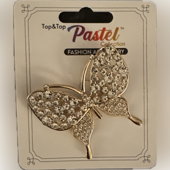 Top & Top Jewelry - Gold Tone Rhinestone Butterfly Brooch Pin | New